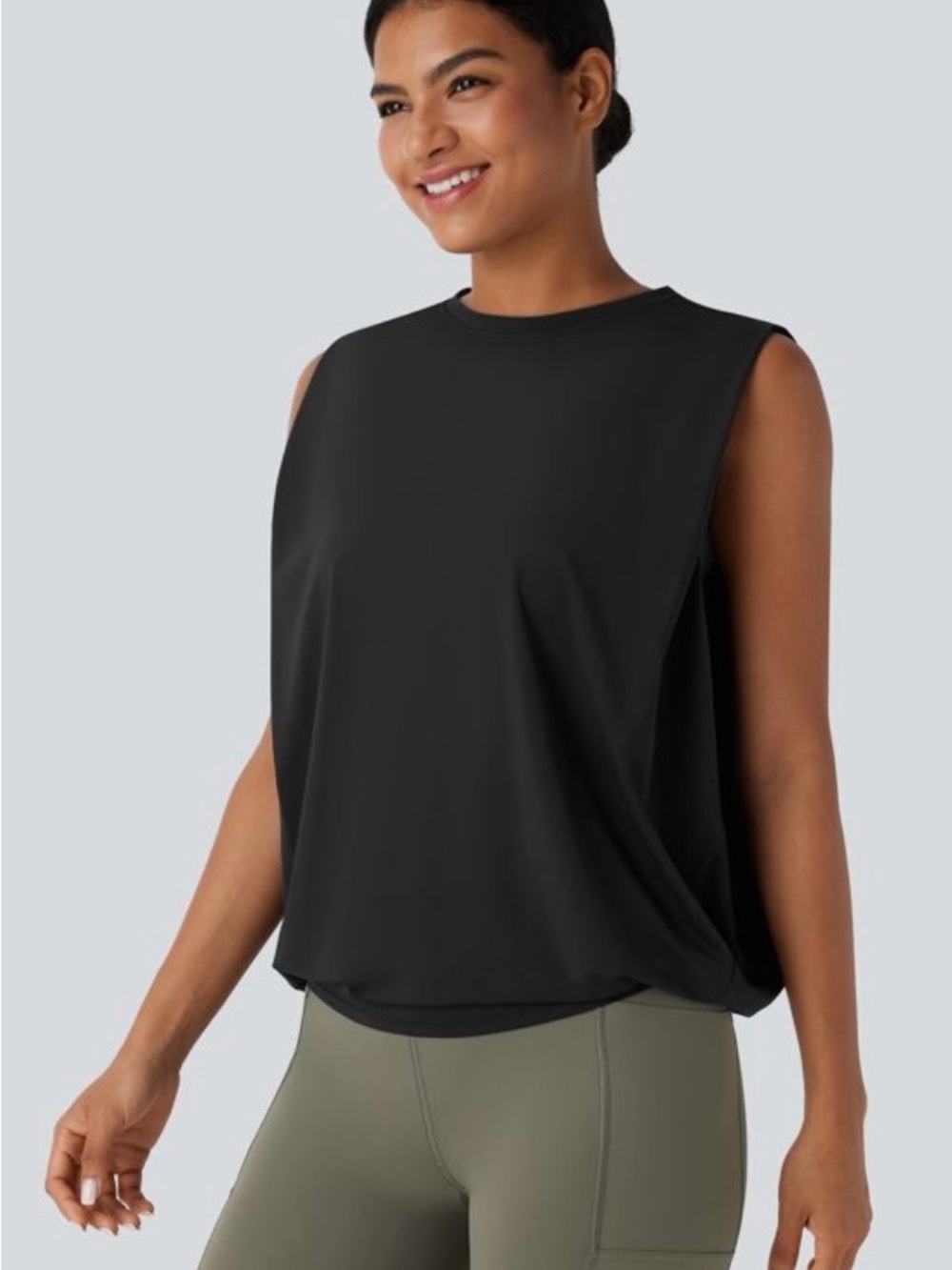 Halara Round Neck Ruched Cool Touch Yoga O Tank Top-UPF50+ - Picture 3 of 6